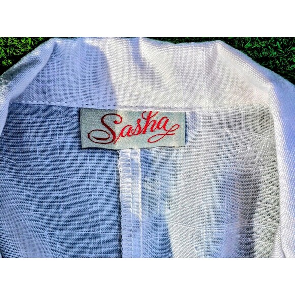 1980s Ivory Linen Polyester/Rayon S/S Womens Petite Small Blazer Button Top EUC - Picture 4 of 5